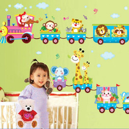 NEW!!!Cartoon Childrens 3D Jungle Animal Train Monkey Bird Tree Zoo Removable Wall Sticker Decal Home Nursery Kids Room Decor