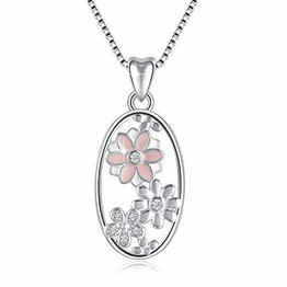 925 Sterling Silver Dazzling Enamel Dahlia Flowers Vintage Pendant Necklace, Box Chain 18"