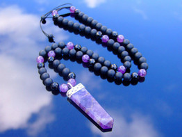 Amethyst Onyx Crystal Natural Gemstone Macrame Necklace