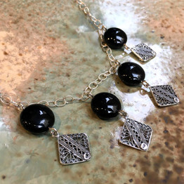 Onyx necklace, statement Necklace, filigree necklace, gemstones necklace, black evening necklace, dramatic necklace  - Novelty N2071
