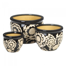 Black Floral Ceramic Planter Set