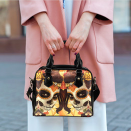 Yellow Sugar Skull Shoulder Handbag