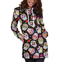 Multi-Colored Sugar Skull Women's Hoodie Dress