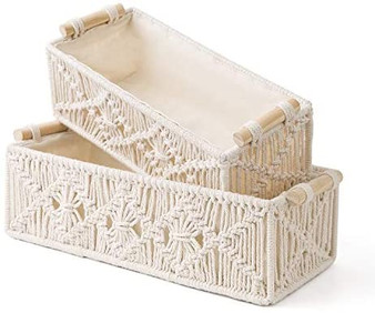 Macrame Storage Baskets Decor Box Handmade Woven Decorative Countertop  Boho Decor for Bedroom Nursery Livingroom Set of 2