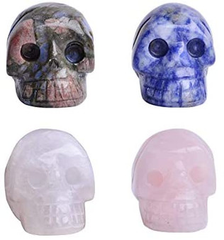 6pcs Clear Quartz Crystal Skull Collectible Figurines Human Skull Statue Hand Carved Mini 1.5"