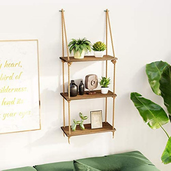 Set of 2 - Hanging Wall Shelves, Swing Rope Floating Shelf, Hanging Storage Shelves