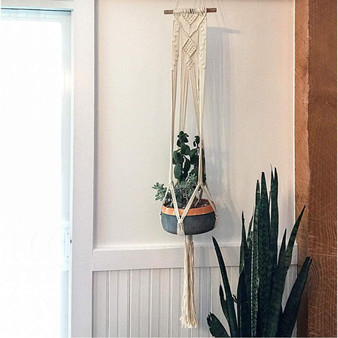 Macrame Cotton Plant Hanger | Rope Flower Pot Holder for Indoor Outdoor Balcony Garden Wall | Home Décor Decorative Interior Bohemian Basket Hanger