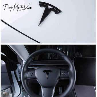 Tesla T Raised Emblem Matte Badge Kit Front Rear and Steering Wheel for Model S, 3, X