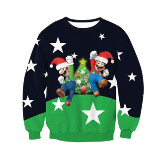 Santa Claus Printed Loose Sweater for Men and Women