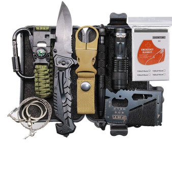 EDC Outdoor Survival Kit Set Camping Travel Survival Gear First Aid SOS Emergency Tactical Survival Knife Pen Blanket Paracord