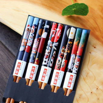 5 pairs Lucky Cat Bamboo Chopsticks WCS03