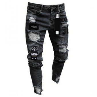 New Men's Slim-Fit Ripped Pants New Men's Painted Jeans