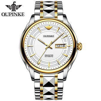 OUPINKE Men Watches Business Automatic TOP Brand Luxury Business Tungsten Steel Luminous Waterproof Date Sapphire Crystal