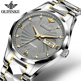 OUPINKE Men Automatic Mechanical Watch Top Brand Luxury Sapphire Glass Tungsten Steel Date Luminous Waterproof Wrist Watch