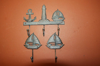 3) Sailboat Design Home Decor, Antique-look Sailboat Lighthouse Anchor Wall Hooks, Sailing Bath Decor Towel Hooks, Free Shipping