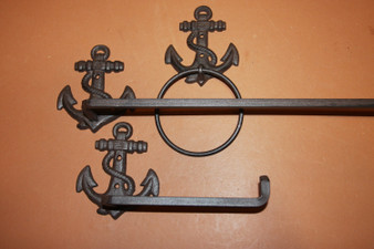 3) Boat Captain Gift Anchor Bathroom Decor Solid Cast Iron Towel Bar Rack, Towel Ring, Robe Towel Hooks, Toilet Paper Holder