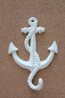 White Shabby Chic Anchor hook  beach wall decor. Towel hook Nautical hook 8 pk