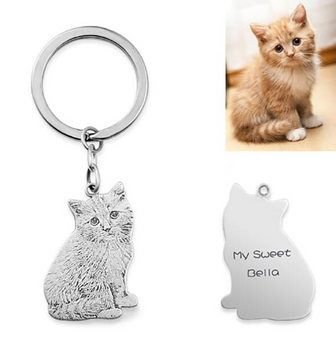 Engraved 925 Sterling Silver Custom Pet Photo Necklace Or Keychain