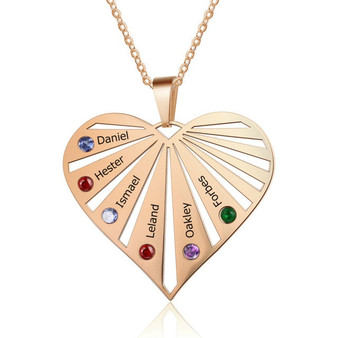 Beautiful Heart Pendant Necklace Personalized With 6 Names & Birthstones