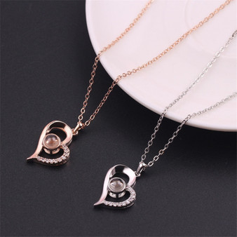 "I Love You" In 100 Languages Heart Shaped Projection Necklace