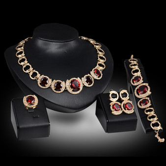 Gold Color Crystal Green Red Zircon Jewelry Sets