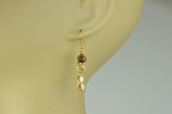 Smoky Topaz and Gold Leaf Cascade Earrings, November Birthstone