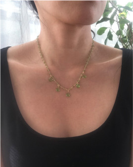 Peridot Gemstone & 14kt Vermeil Gold Droplet  Necklace, August Birthstone