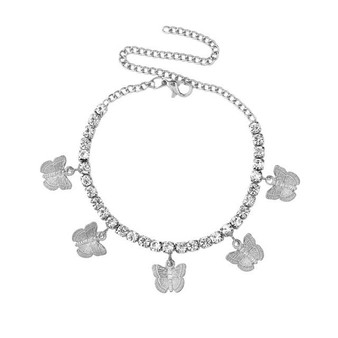 INS Fashion Butterfly anklet Rhinestone Tennis Chain Foot Chain Jewelry for Women Summer Beach Anklet Butterfly Barefoot Chain