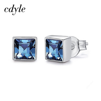Cdyle Korean 925 Sterling Silver Women's Earrings Square 0.5cm Natural Sky Blue Crystal Stud Earrings Fashion Jewelry