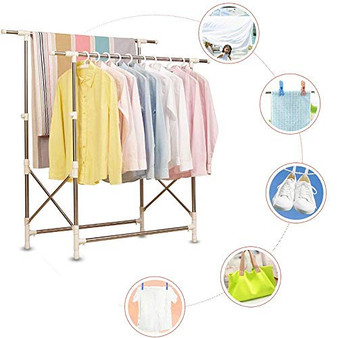 XQY Drying Rack Hangers Airer Floorstanding Drying Rack Folding Telescopic Stainless Steel Thicken Balcony Outdoor Hanging Clothes Rack Hanger Clothes Rack