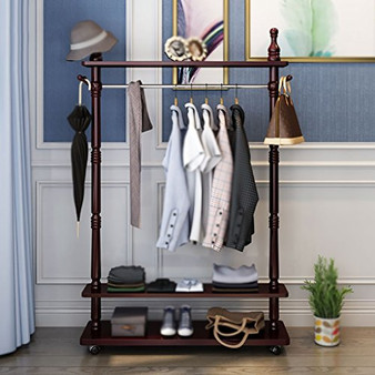 LXLA- Floor Coat Rack Solid Wood Coat Rack Bedroom Living Room Hangers Racks Clothes Shoes Rack (Color : Mahogany color)