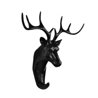 Faraway Resin Hanger Animal Head Modeling Creative Deer Head Animal Coat Hooks Decorative Wall Crafts (Black)