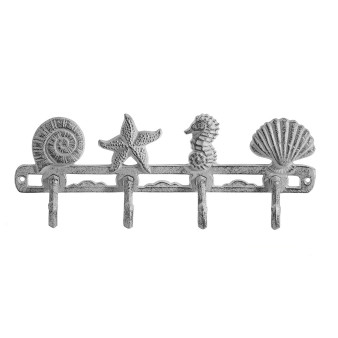 Comfify Vintage Seashell Coat Hook Hanger Rustic Cast Iron Wall Hanger w/ 4 Decorative Hooks | Includes Screws and Anchors