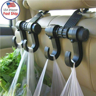 2 PCS Car Vehicle Multi-functional Seat Headrest Bag Hanger Hook Holder Double Hooks - Black