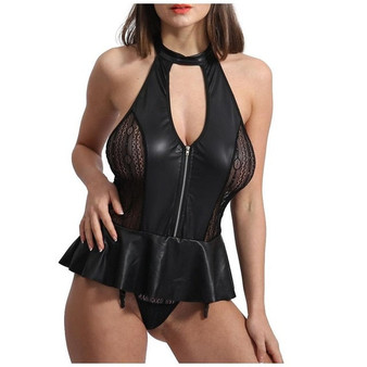 Plus Size Sexy Leather Lingerie Women Lace Sexy Underwear Babydoll Dress Porno Lenceria Maid Erotic Cosplay Costumes Sex Uniform