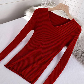 v-neck solid autumn winter Sweater
