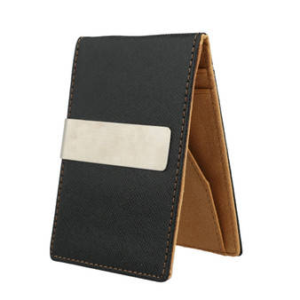 Men Faux Leather Clip Slim Wallet