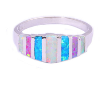 Rainbow Fire Opal Silver Ring
