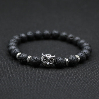 Silver Gold Owl Head Stone Lava Beads Bracelets