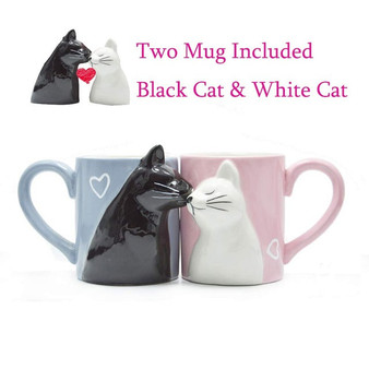 2pcs Ceramics Kiss Cat Cup Couple Mugs Lover Gift Morning  Milk Coffee Tea Breakfast Porcelain Cup Valentines Day for girl wife