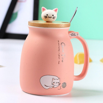 Creative color cat heat-resistant Mug cartoon with lid 450ml cup kitten coffee ceramic mugs children cup office Drinkware gift