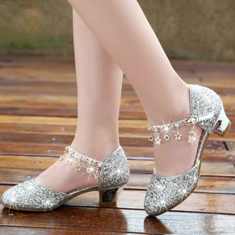 Kids high heel crystal shoes for party, dance, prom