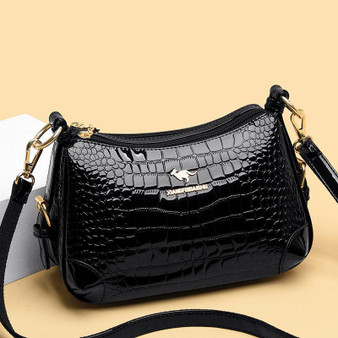 Women's Casual Crocodile Pattern Solid Waterproof Bags Large Capacity High Quality Zipper Handbags