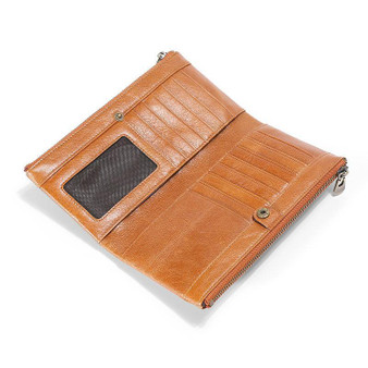 Men's Genuine Leather RFID Multi Card Slots Double Zippers Long Wallet