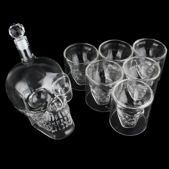 Creative Gothic Wine Vodka Decanter Skull Head Bottles Wine set inclund 1PCS 1000ml wine jug and 6PCS 75ml wine glasses