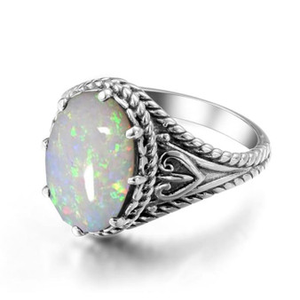 Egg Shape Big White Fire Opal Gemstone Ring