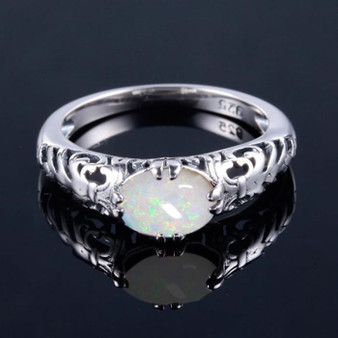 Top Quality Vintage White Fire Opal Gemstone Ring