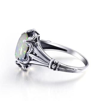 Luxury Handmade Oval Cut White Fire Opal Ring for Women