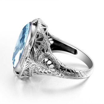 Vintage Luxury Blue Aquamarine Gemstone Ring for Women