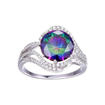 Modern Round Cut 5 ct Genuine Gemstone Rainbow Fire Mystic Topaz Ring for Women